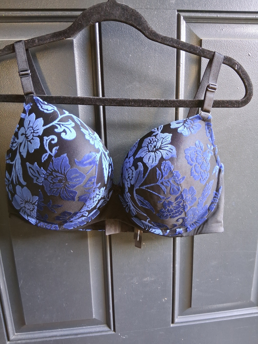torrid Black Bra with Blue Floral Embroidery
